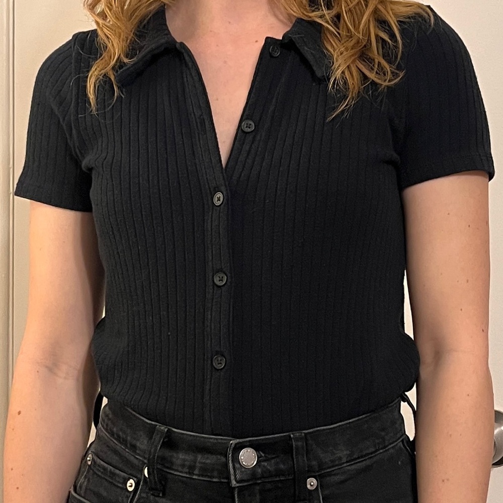 Madewell Black Ribbed Button-Up Top